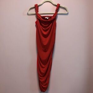 Red Ruched Draped Dress